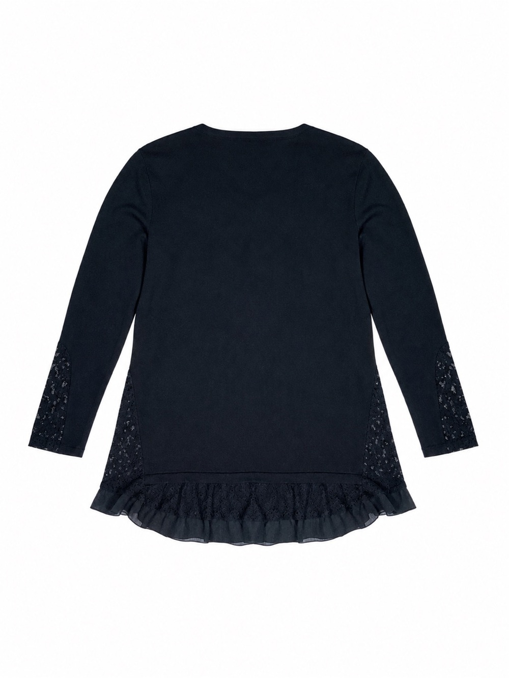 Style & Co. Sweater Black Lace Trim Ruffle Hem Cotton Blend Boho Whimsigoth L - Picture 3 of 9